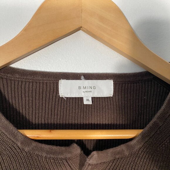 B Ming by BEAMS Heavy Long Sleeve Cotton Knit Henley Shirt Brown mens size XL - Picture 3 of 5
